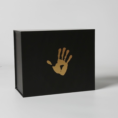 Caja plegable magnética negra Caja de regalo de perfumes con revestimiento de esponja y logotipo de estampado de papel mate